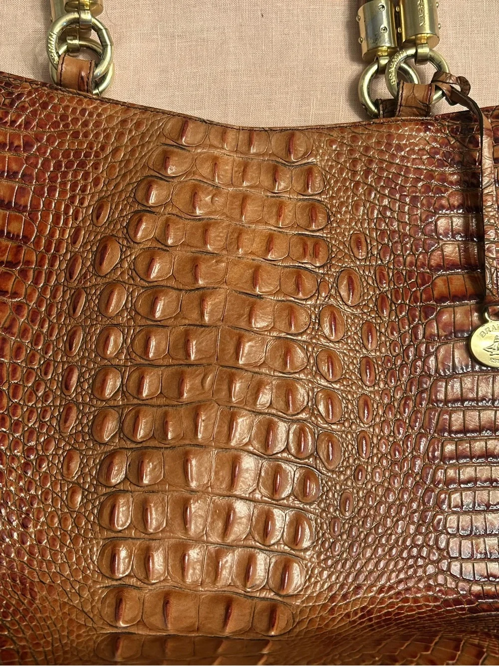 Brahmin Ruby satchel leather Melbourne Pecan handbag. Toasted almond
